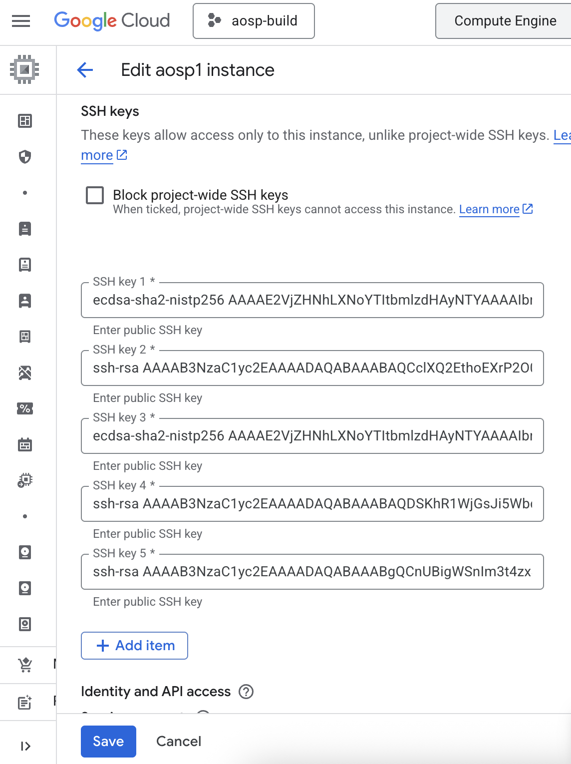 Copy SSH public key to VM SSH section