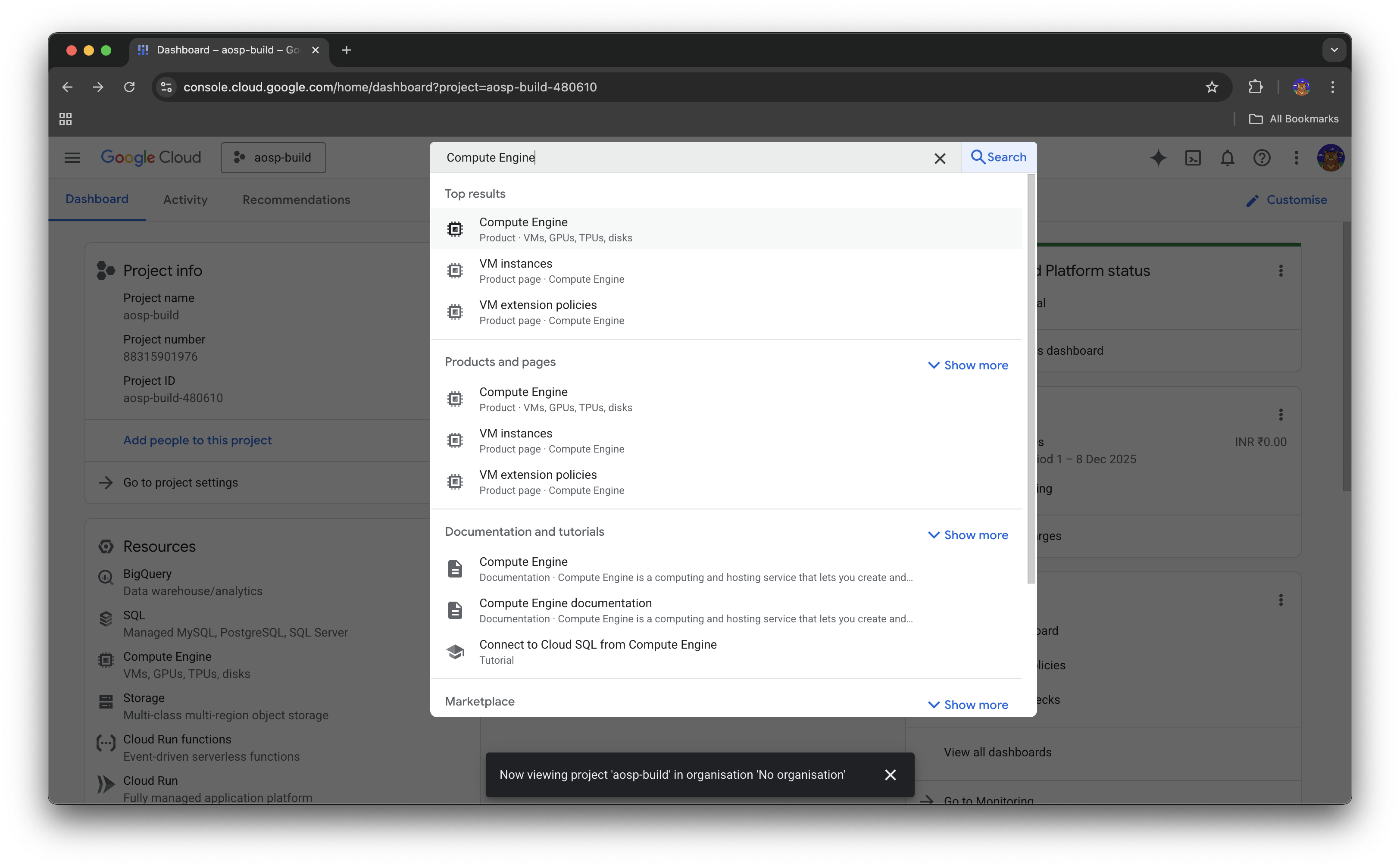 Search for Compute Engine