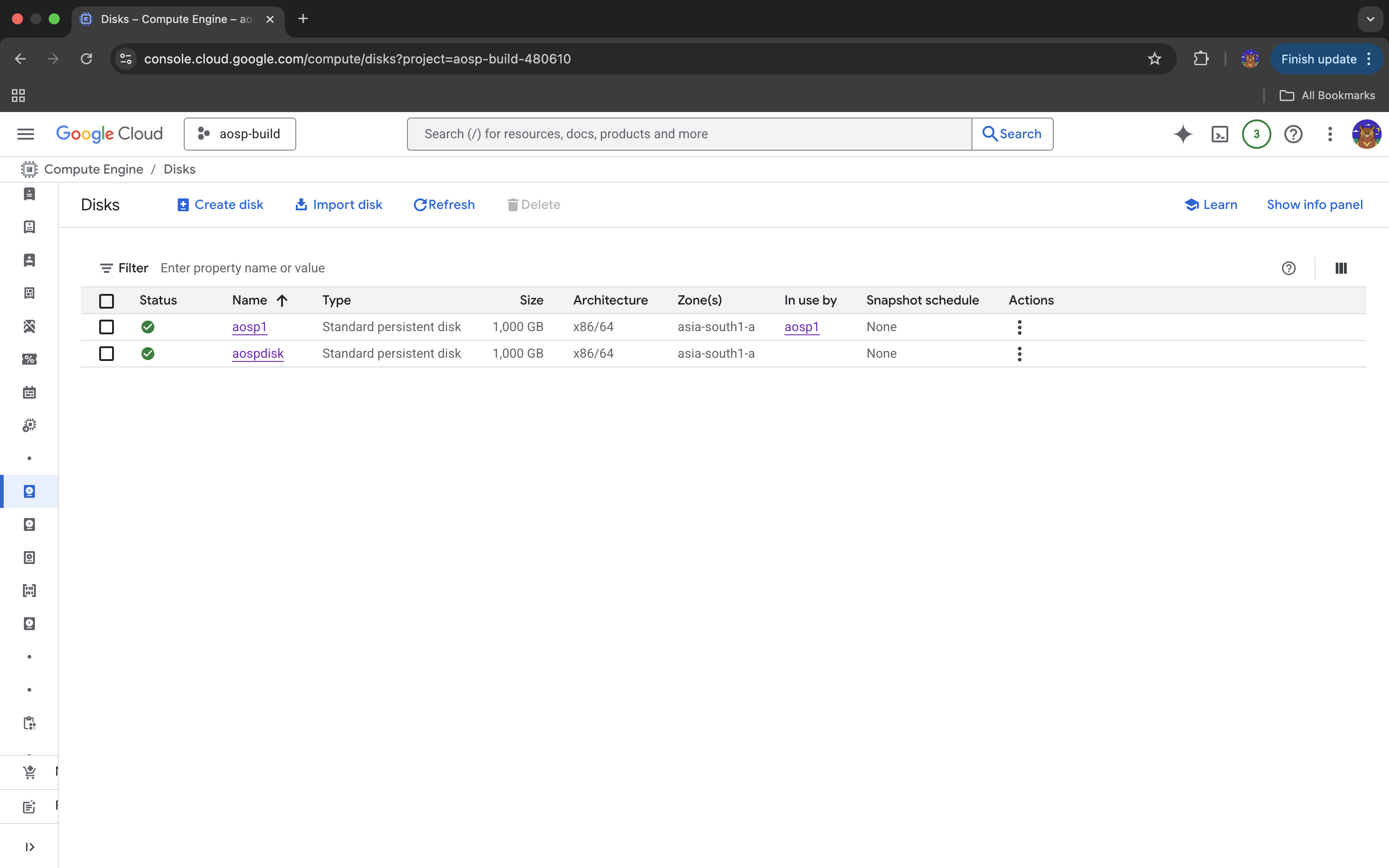 List of persistent disks in GCP