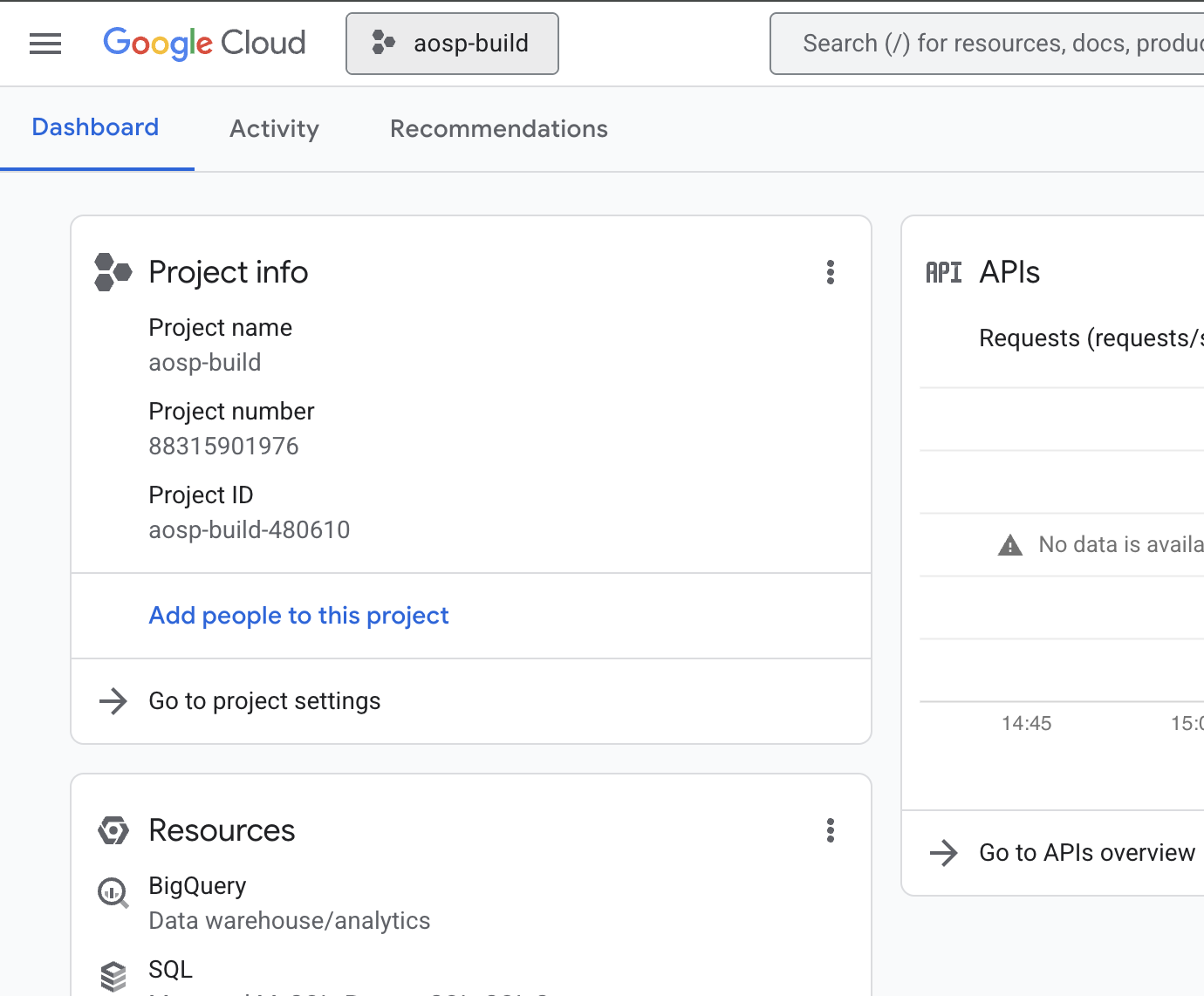 View dashboard of aosp-build project