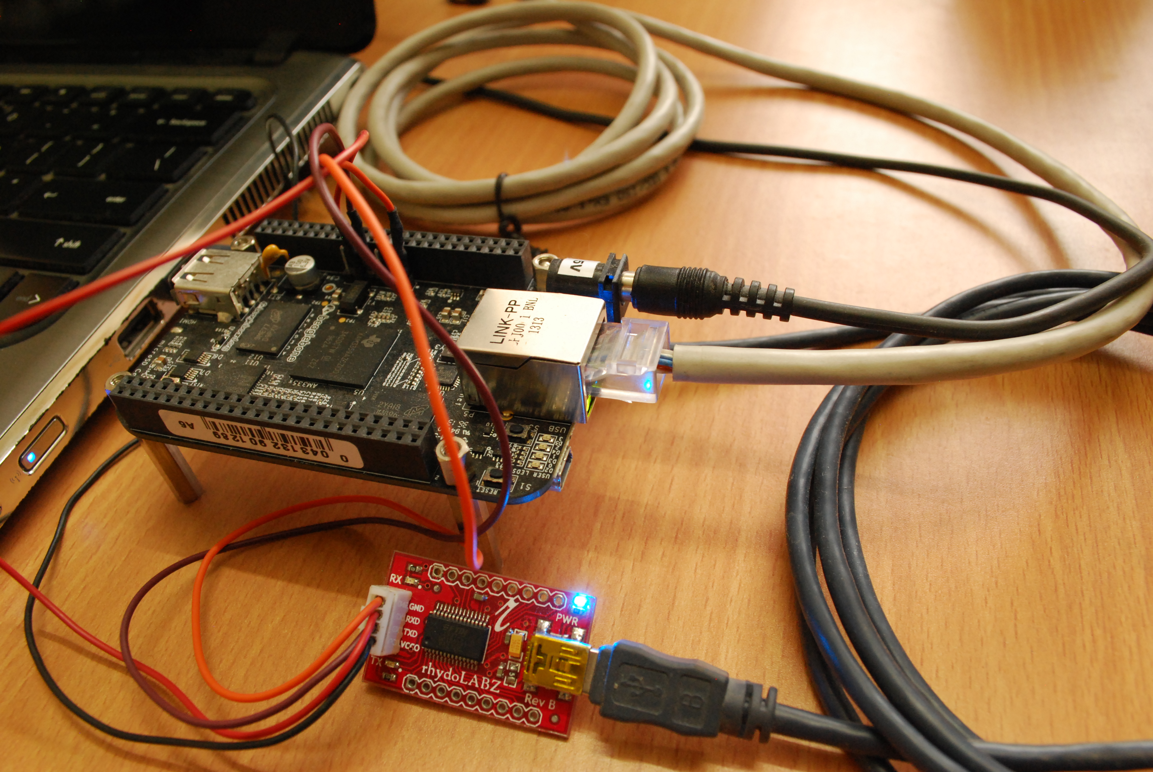 BeagleBone Black connected to ethernet cable