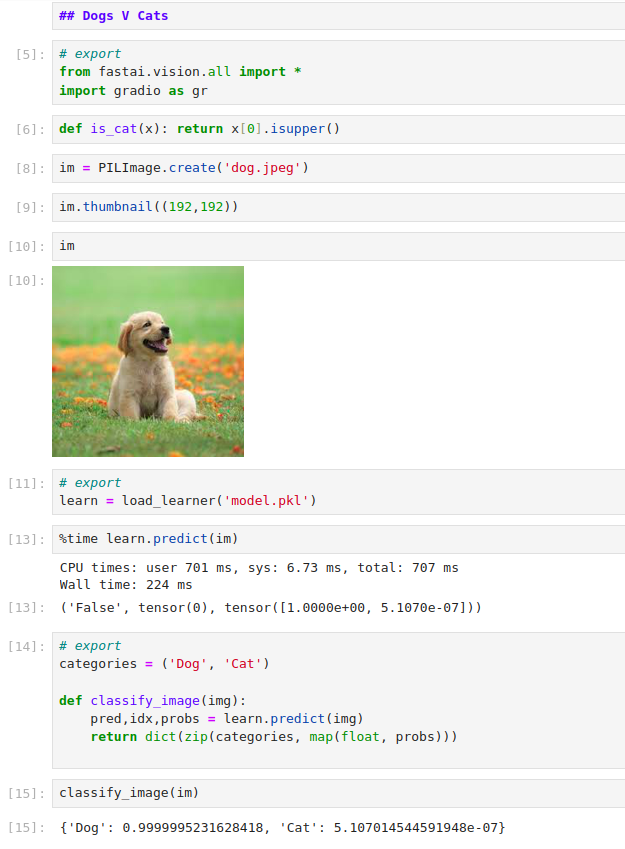 Successful execution up to classify image