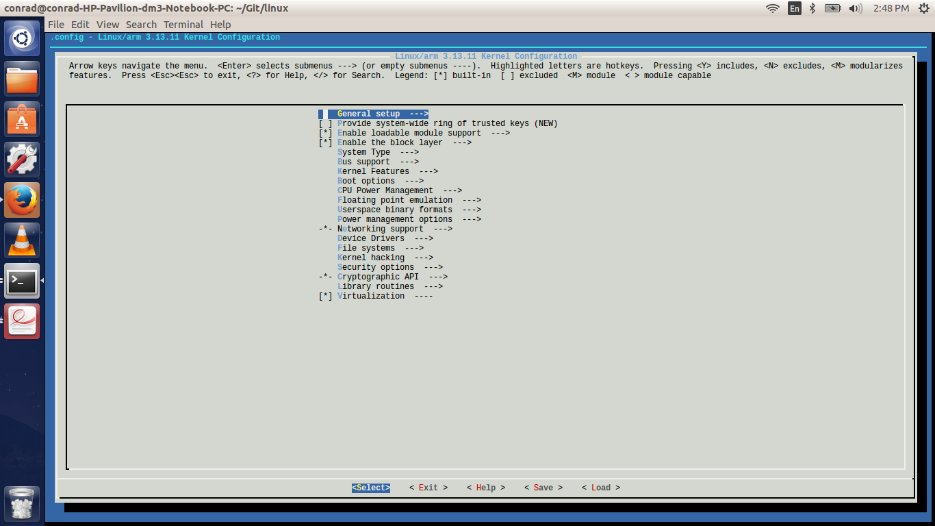 Screenshot of menuconfig interface