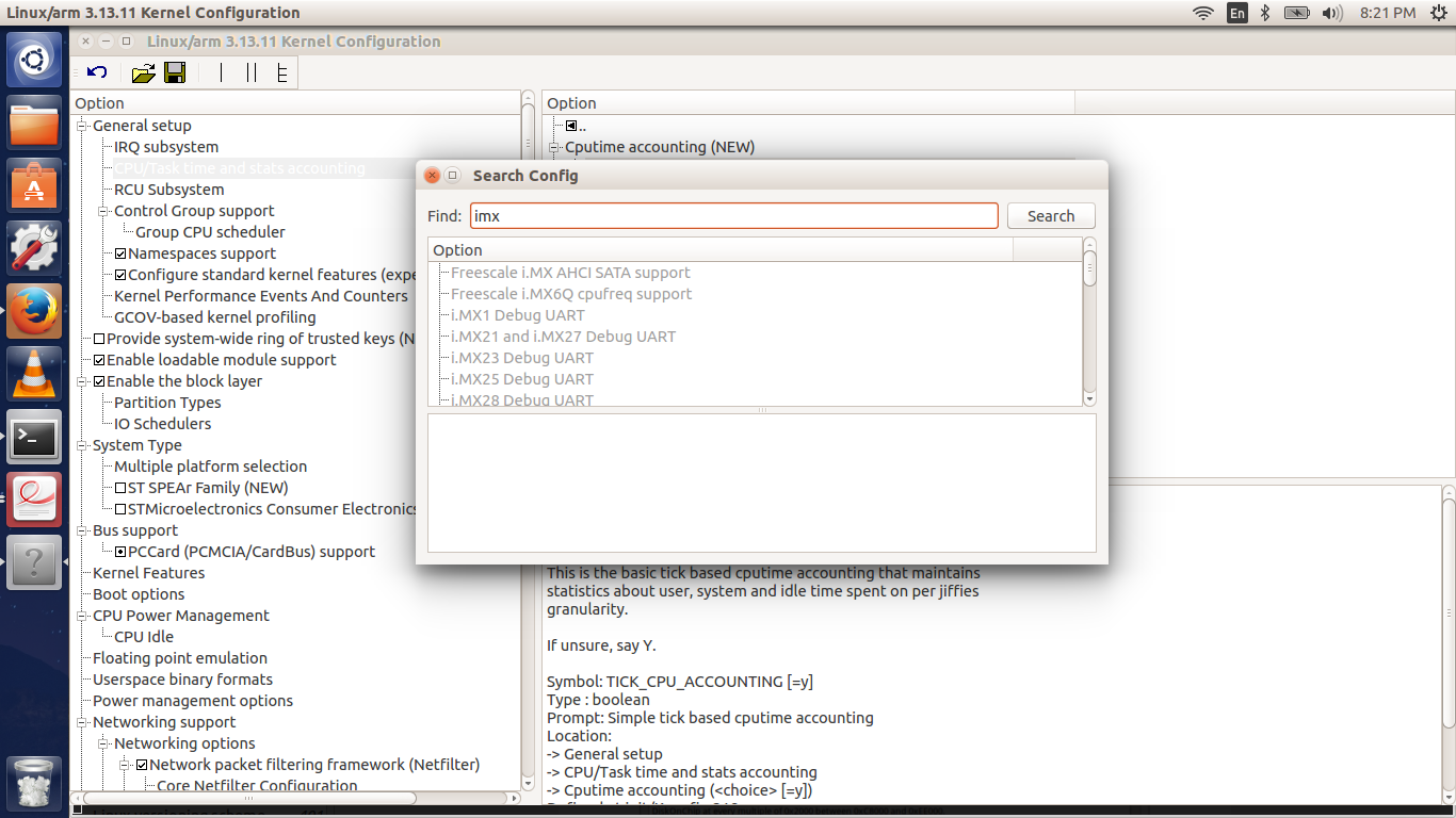 Screenshot of xconfig search